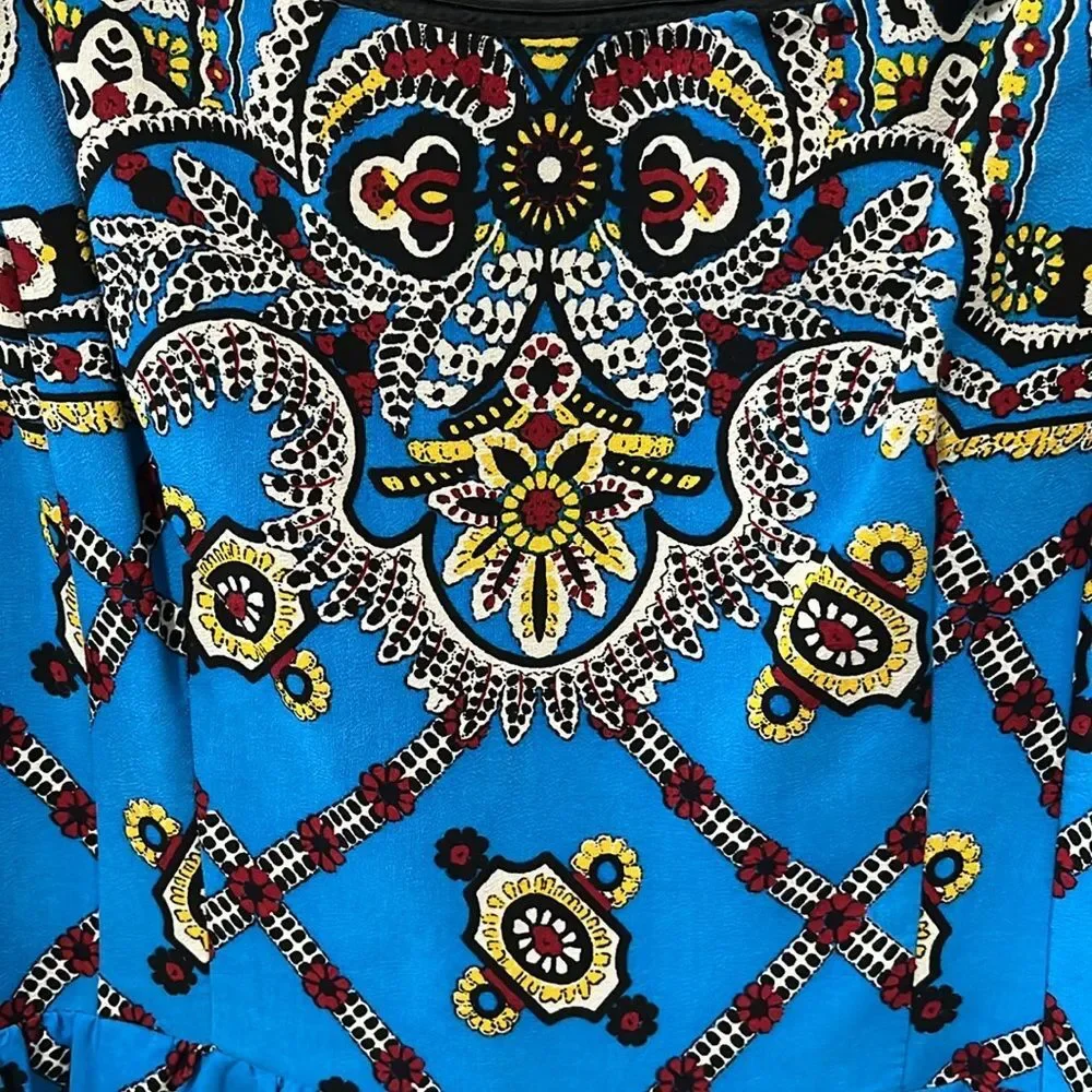NANETTE LEPORE Border-Print Camisole Mini Dress, Blue Paisley, Size 4 - Picture 5 of 11
